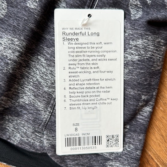 Lululemon Runderful Long Sleeve, size 8, gray camouflage - Picture 2 of 3